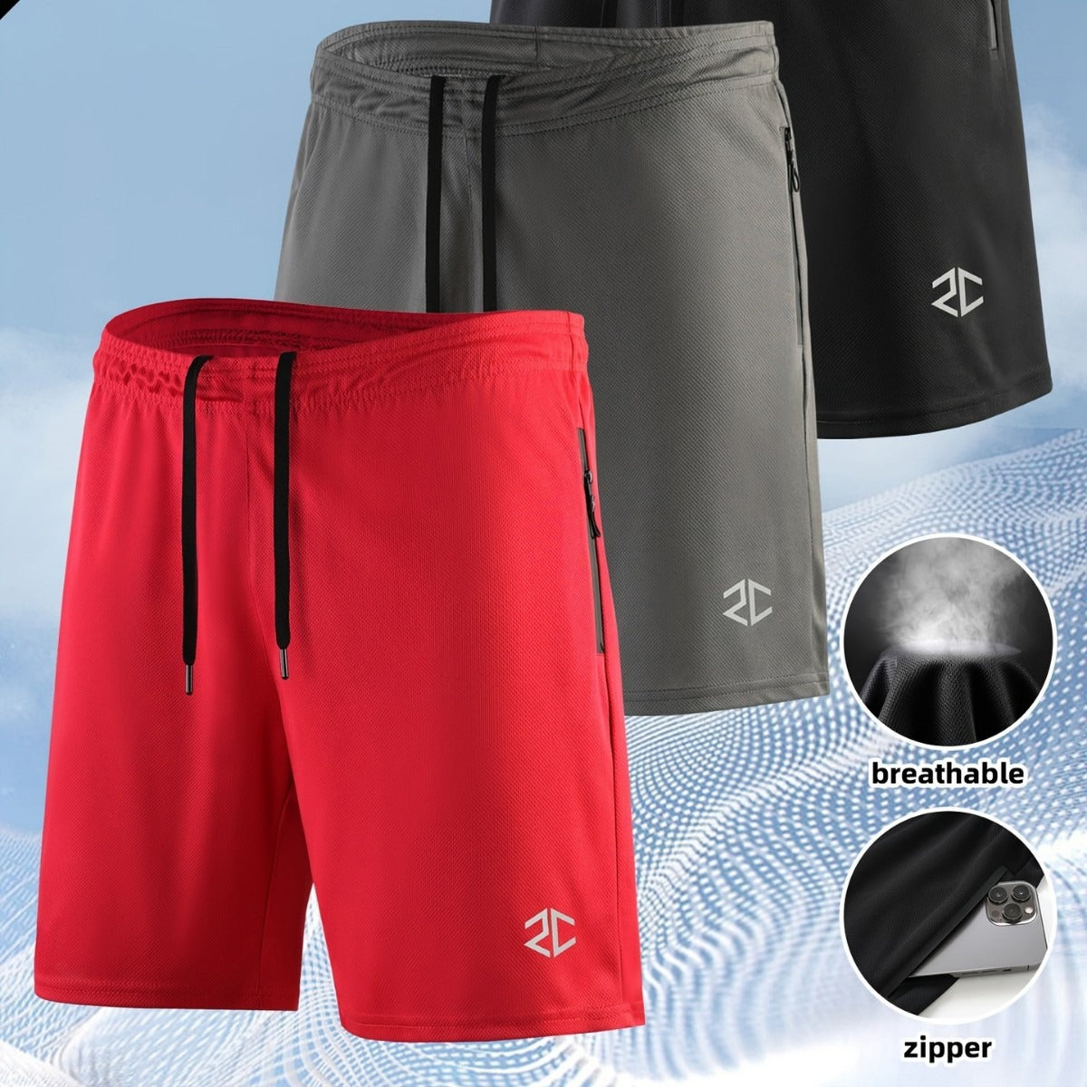Men's Shorts Fashion Casual Quick-drying Outdoor Training Five-point Zipper Pocket
